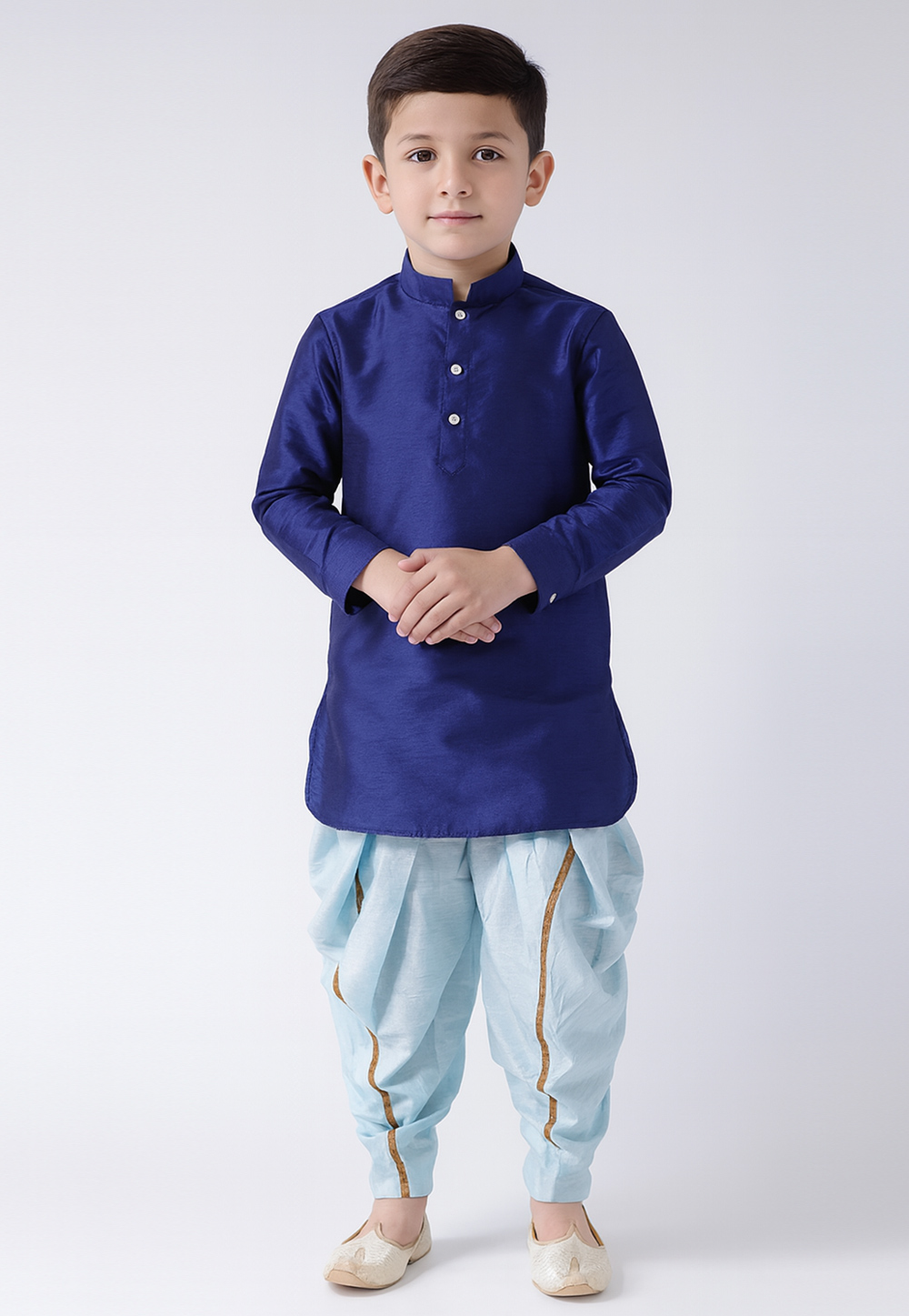 Blue Dupion Silk Kids Dhoti Kurta 320844