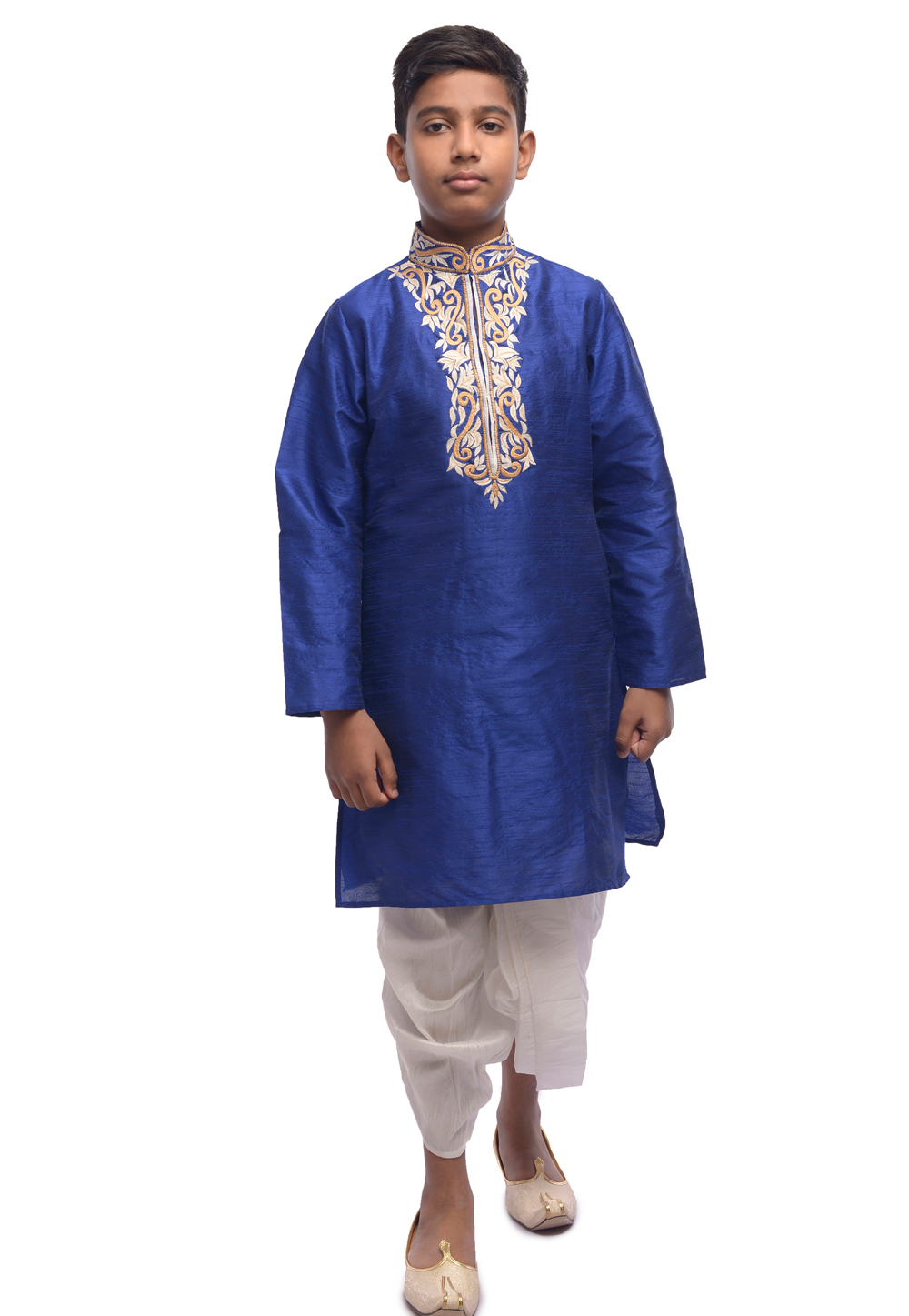Blue Dupion Silk Kids Dhoti Kurta 312075
