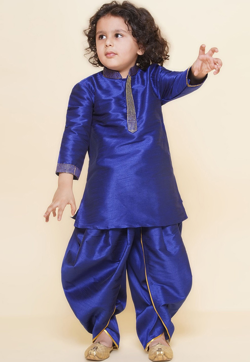 Blue Dupion Silk Kids Dhoti Kurta 312089