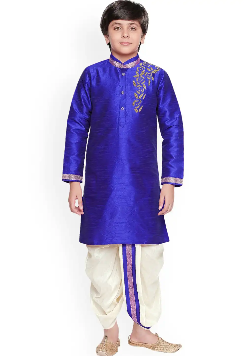 Blue Dupion Silk Kids Dhoti Kurta 316878