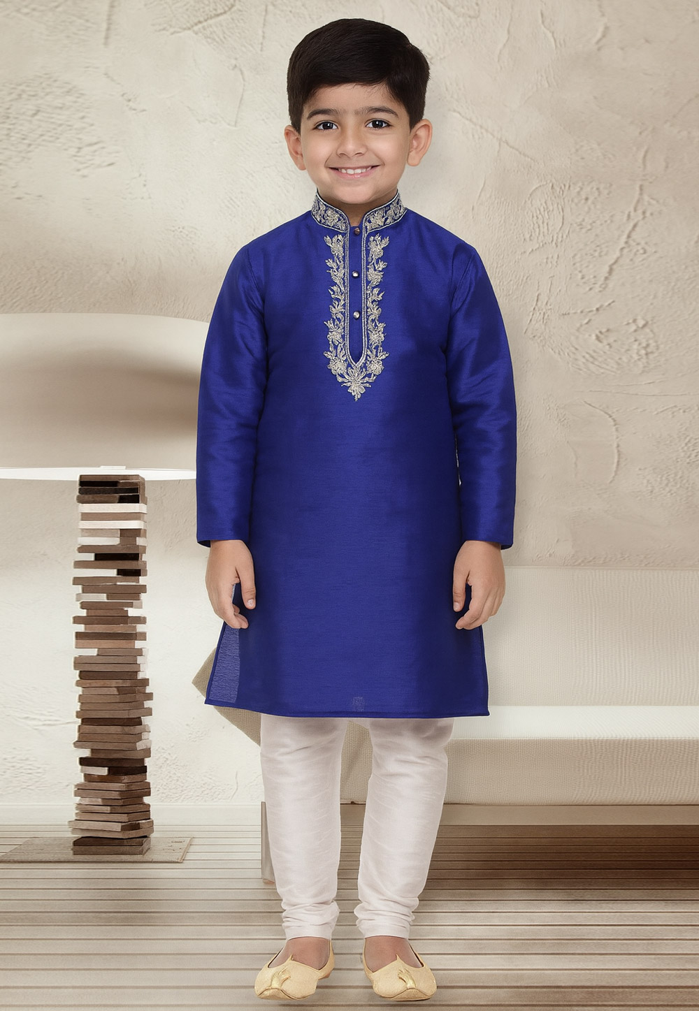 Blue Dupion Silk Kids Kurta Pajama 320804