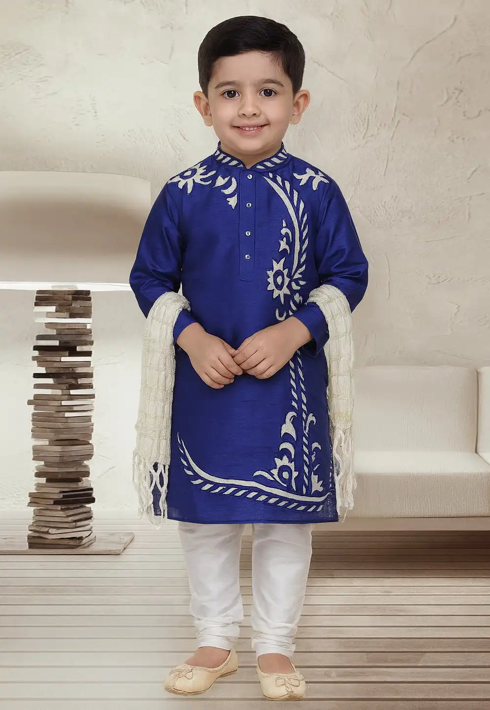 Blue Dupion Silk Kids Kurta Pajama 320807