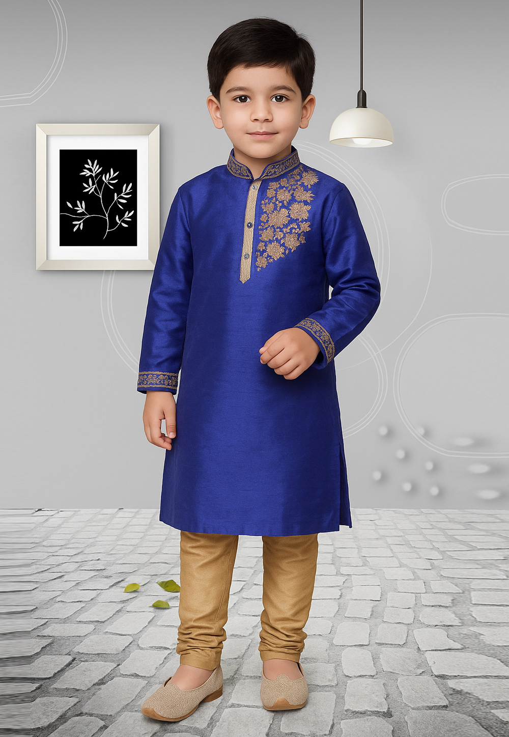 Blue Dupion Silk Kids Kurta Pajama 320824