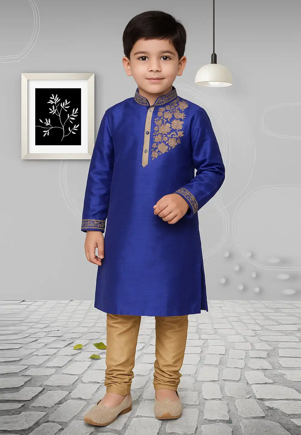 Blue Dupion Silk Kids Kurta Pajama 320824