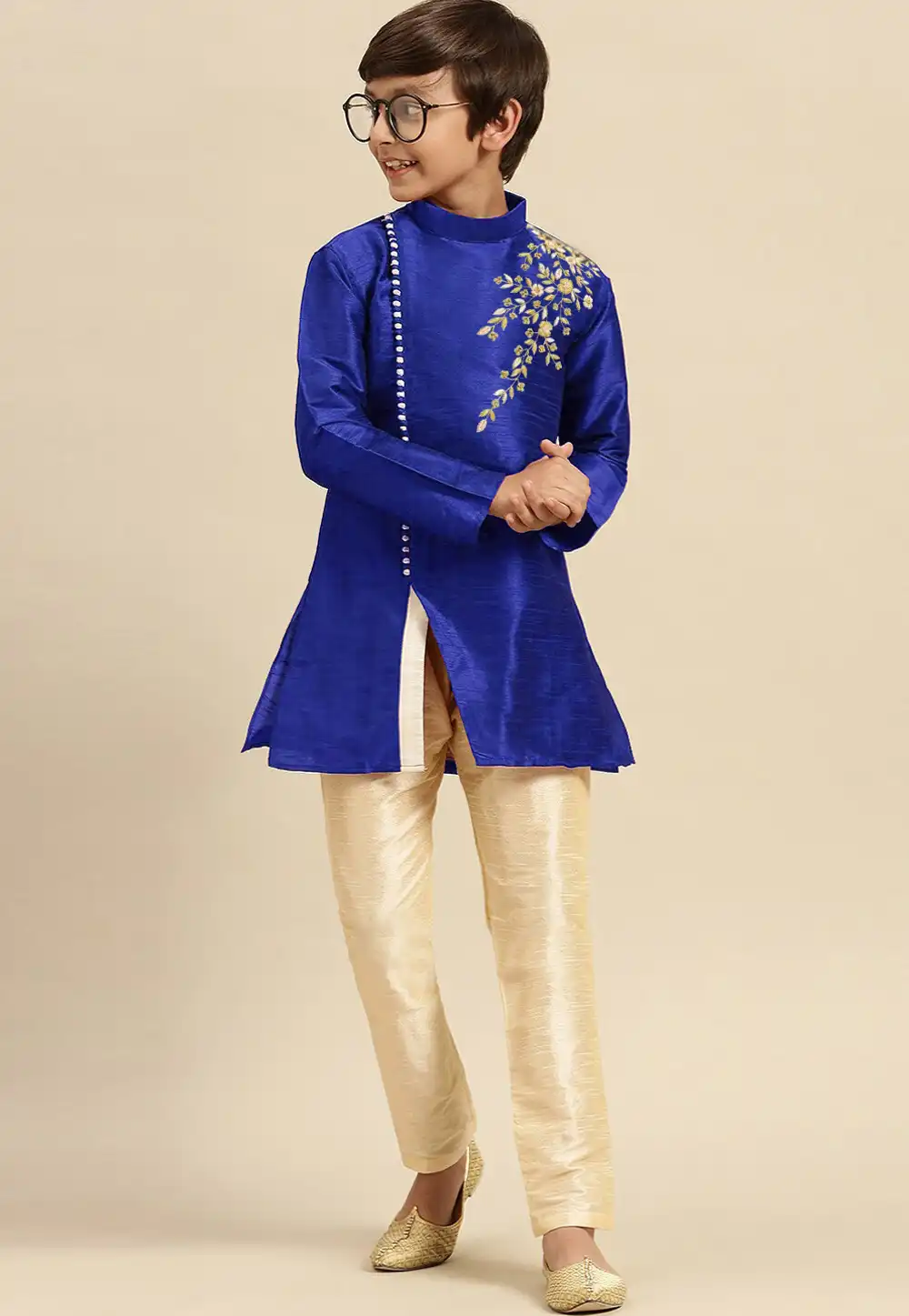 Blue Dupion Silk Kids Kurta Pajama 316885