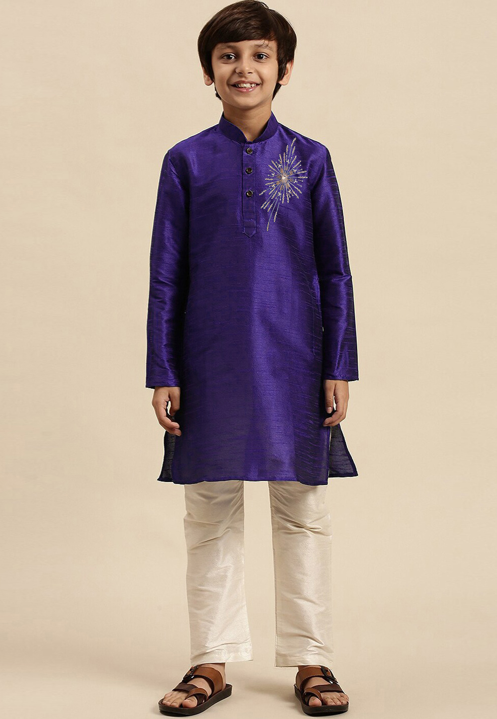 Blue Dupion Silk Kids Kurta Pajama 316895
