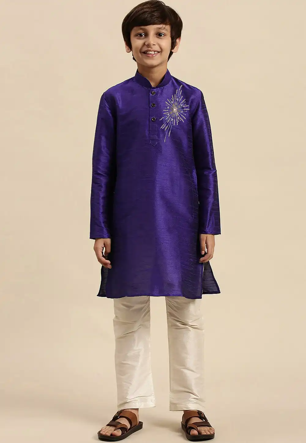 Blue Dupion Silk Kids Kurta Pajama 316895