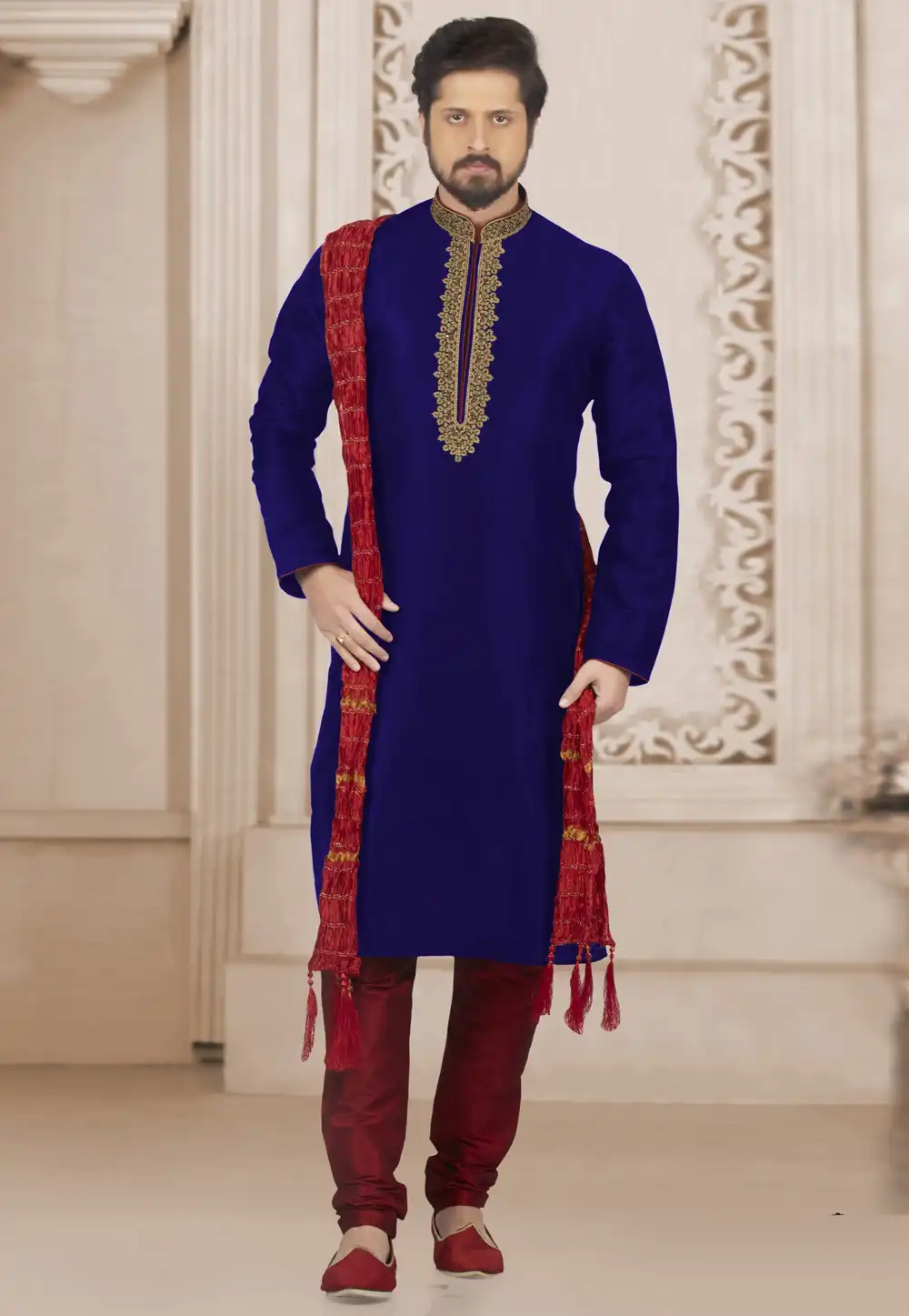 Blue Dupion Silk Kurta Pajama 309975