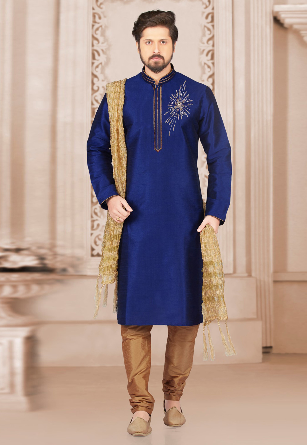Blue Dupion Silk Kurta Pajama 311875