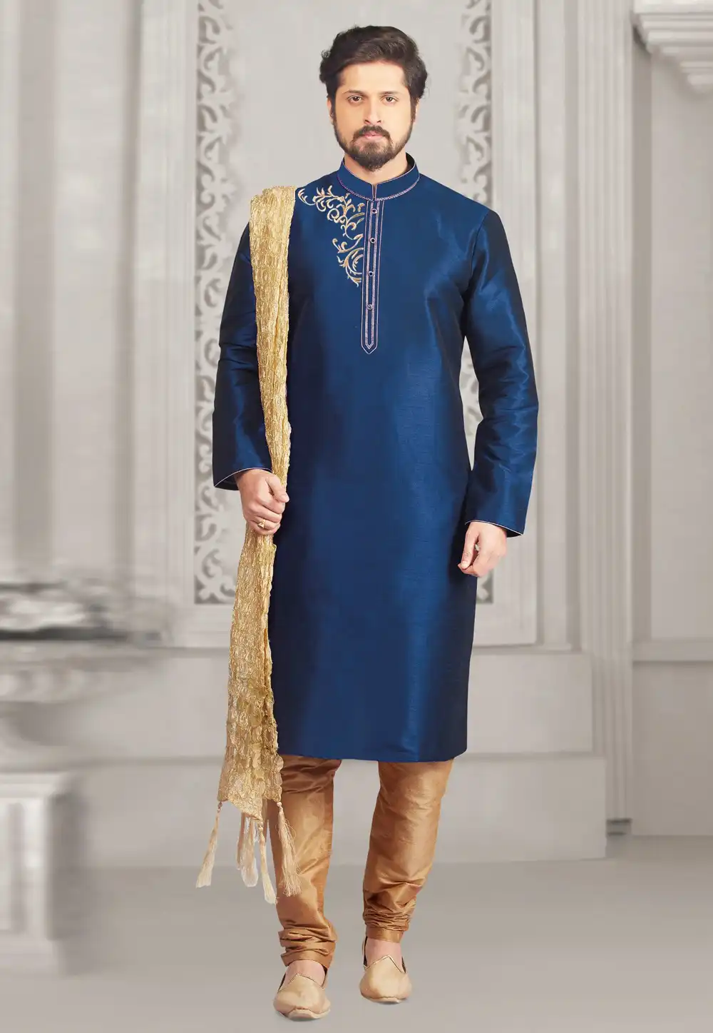 Blue Dupion Silk Kurta Pajama 312937