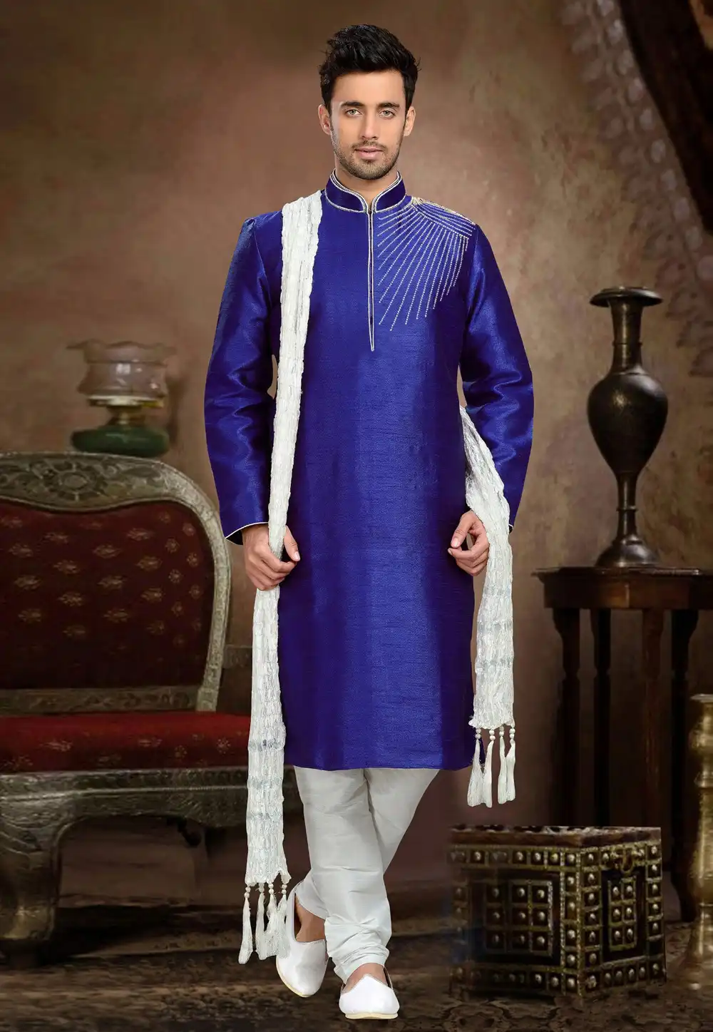 Blue Dupion Silk Kurta Pajama 316070