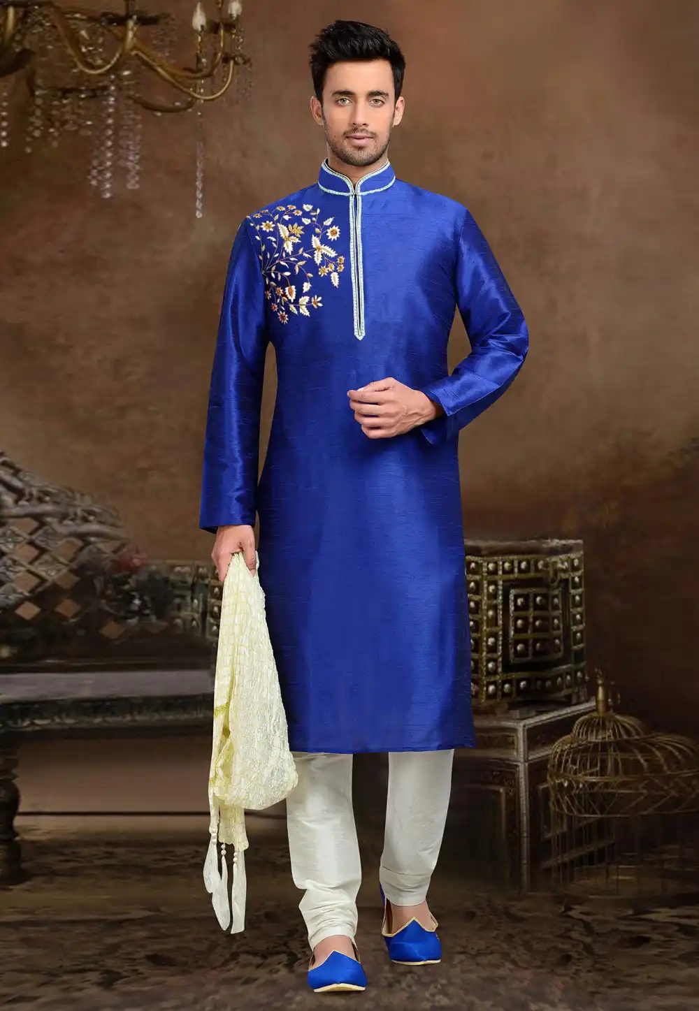 Blue Dupion Silk Kurta Pajama 316076