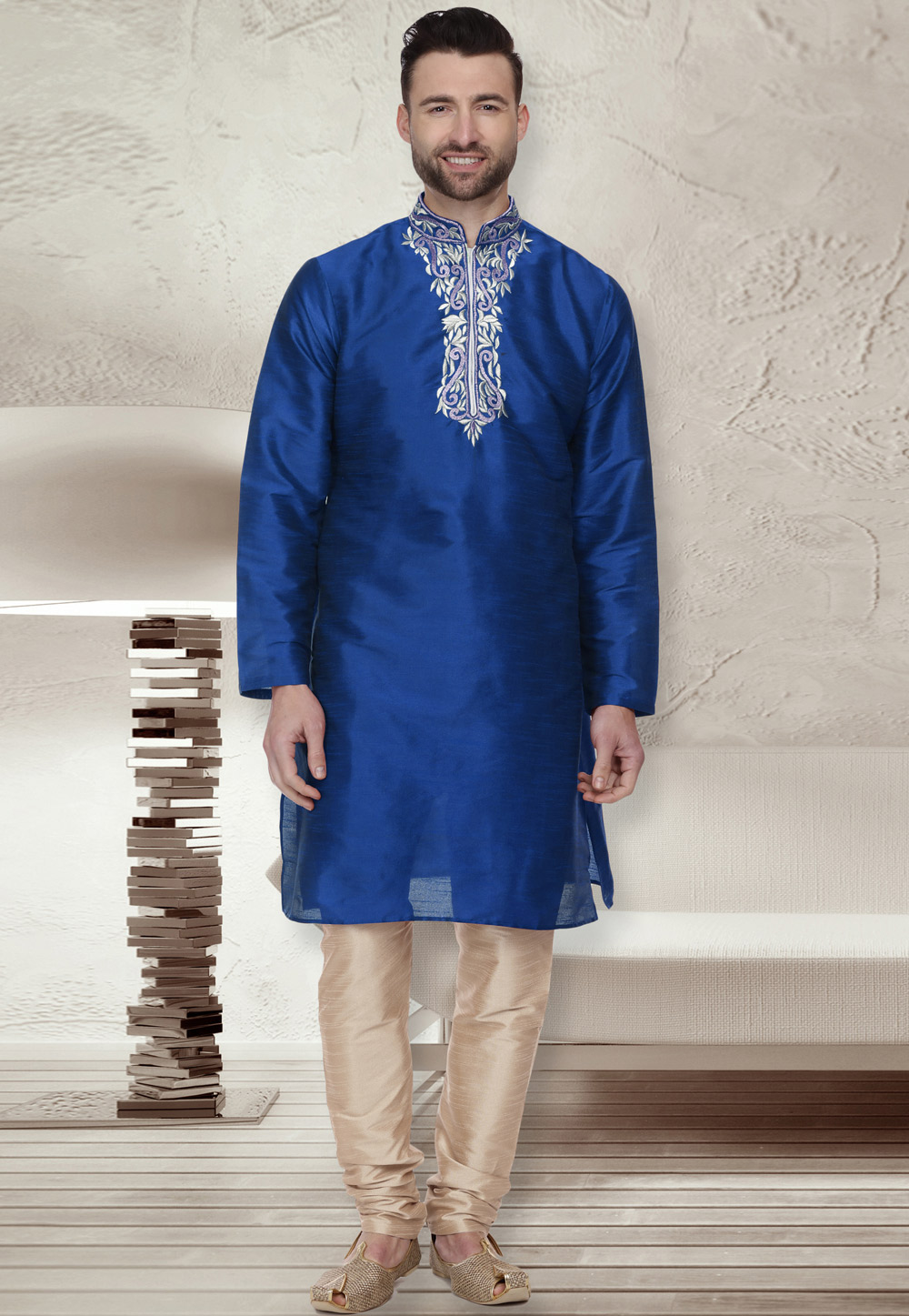 Blue Dupion Silk Kurta Pajama 279410