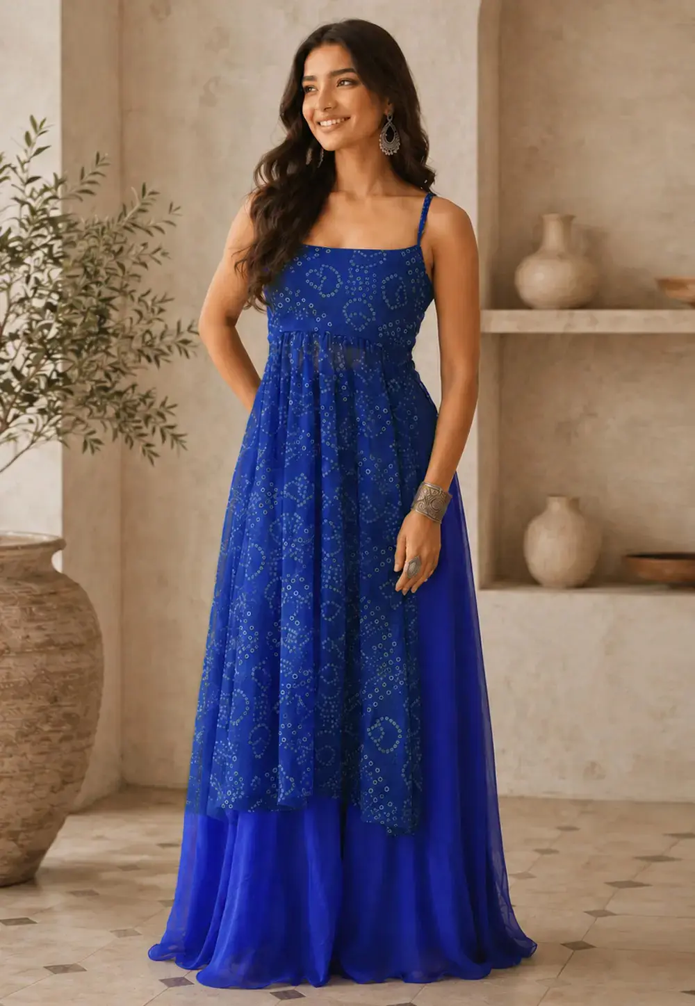 Blue Faux Georgette Kurta Set With Palazzo 331817