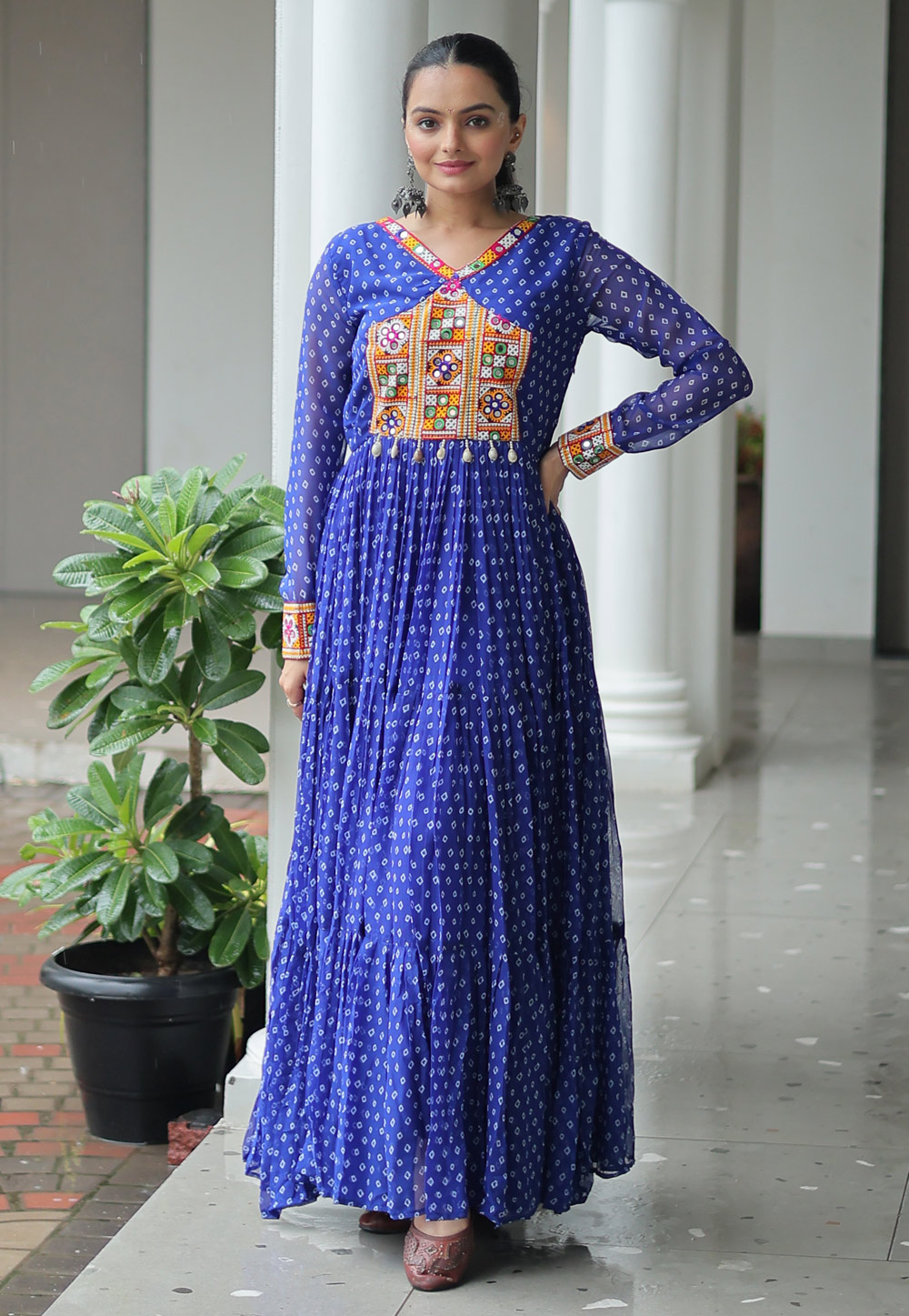 Blue Faux Georgette Navratri Wear Gown 312911