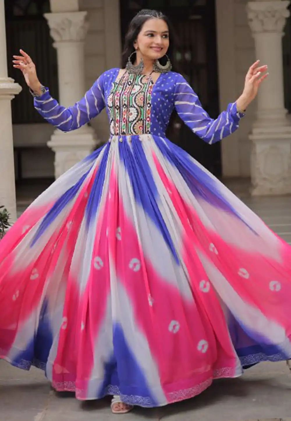 Blue Faux Georgette Navratri Wear Gown 317127
