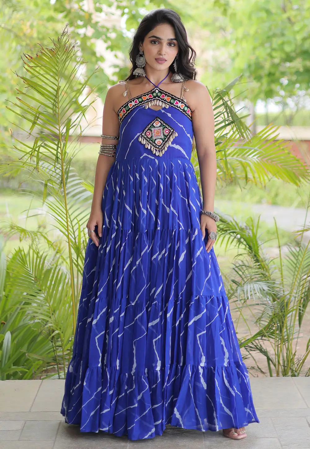 Blue Faux Georgette Navratri Wear Gown 333814