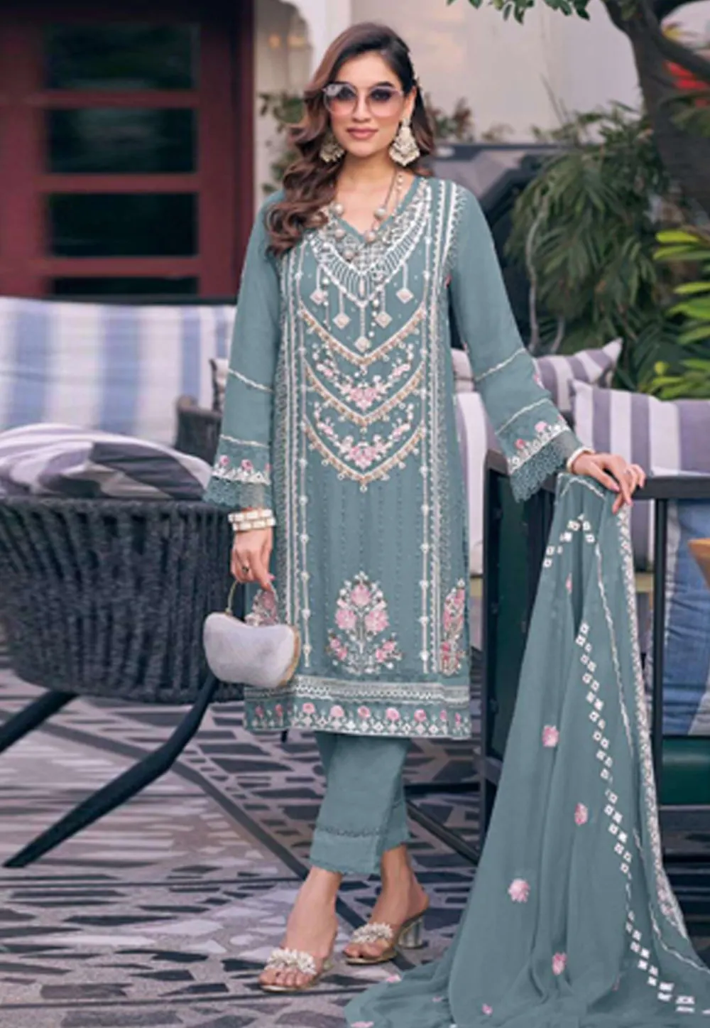 Blue Faux Georgette Pakistani Suit 292026