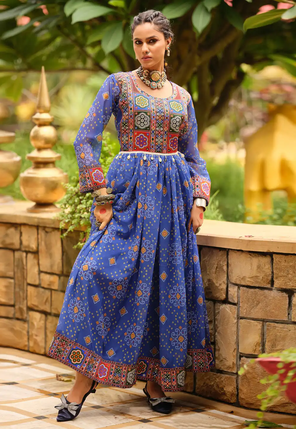 Blue Faux Georgette Printed Gown 314216