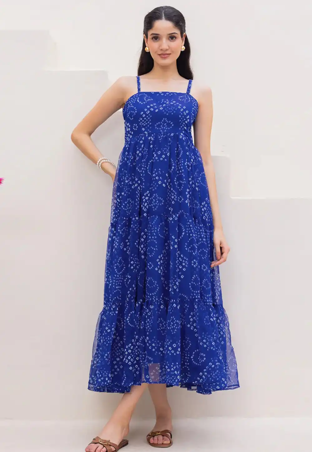 Blue Faux Georgette Printed Gown 314250