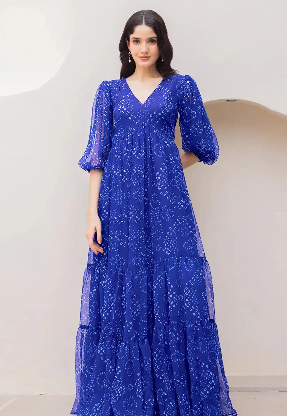 Blue Faux Georgette Printed Gown 313594