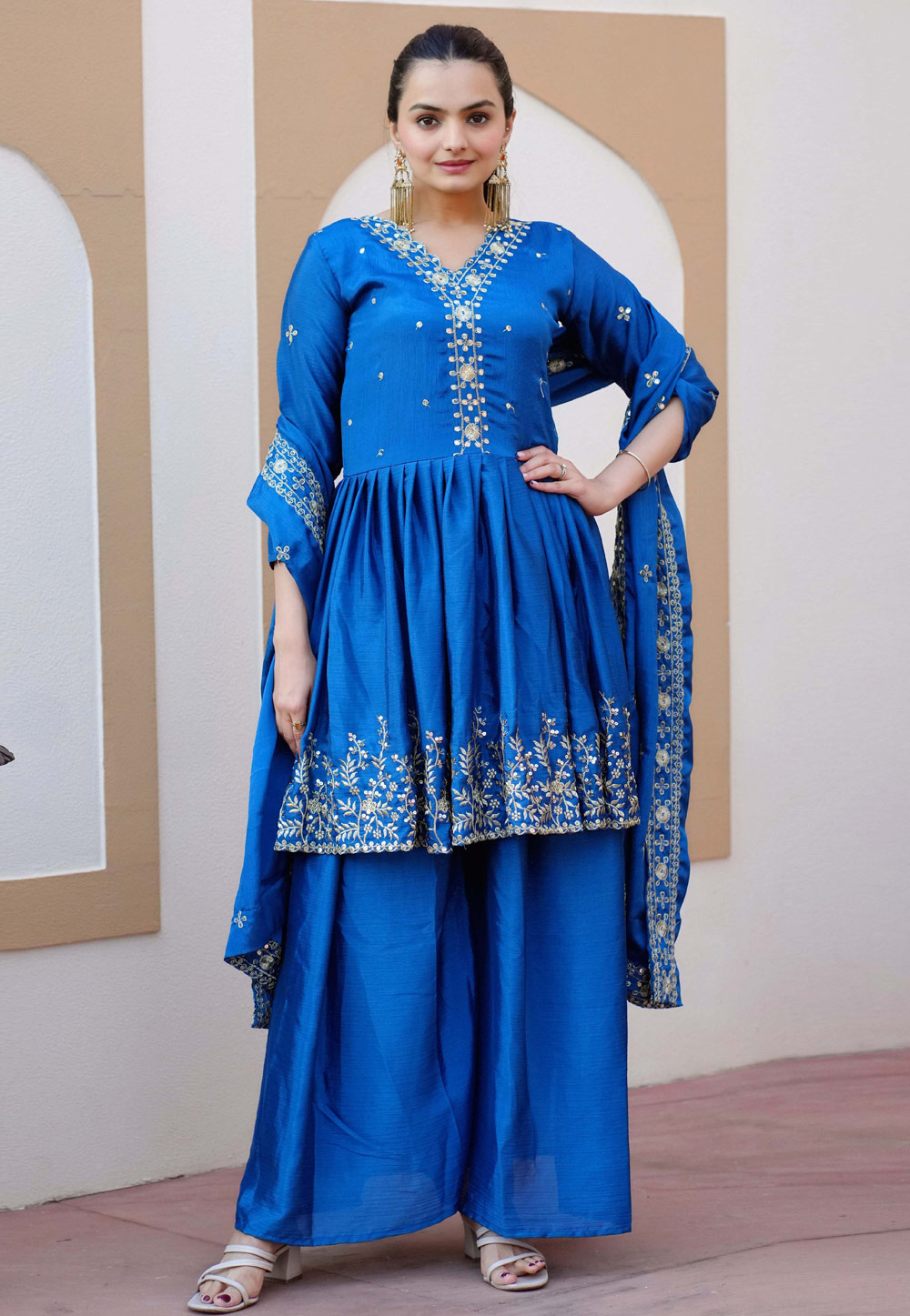 Blue Faux Georgette Readymade Pakistani Suit 308841