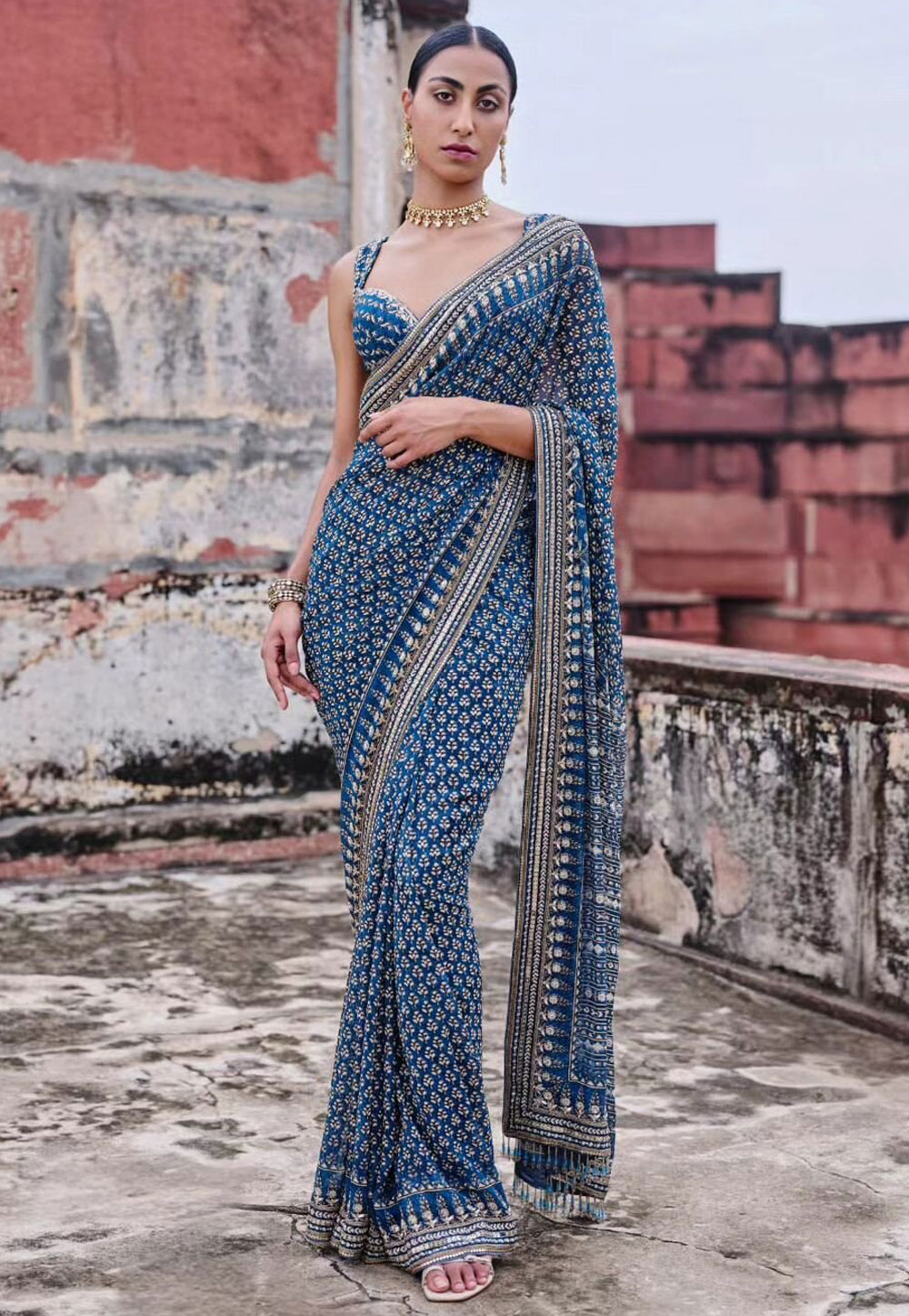 Blue Faux Georgette Saree With Blouse 328575
