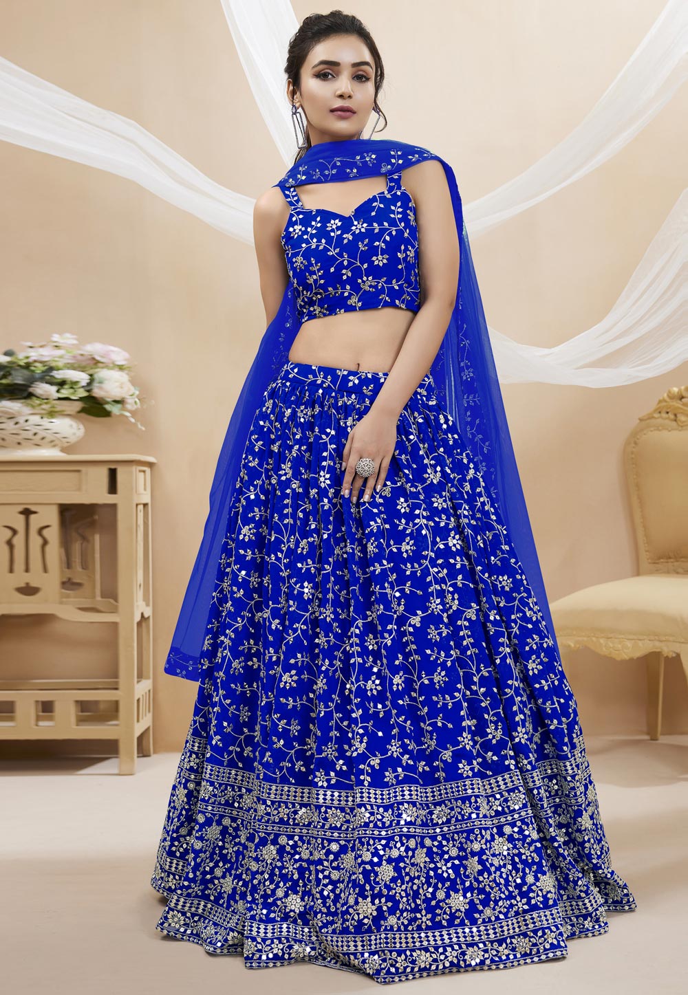 Blue Georgette Circular Lehenga Choli 280327