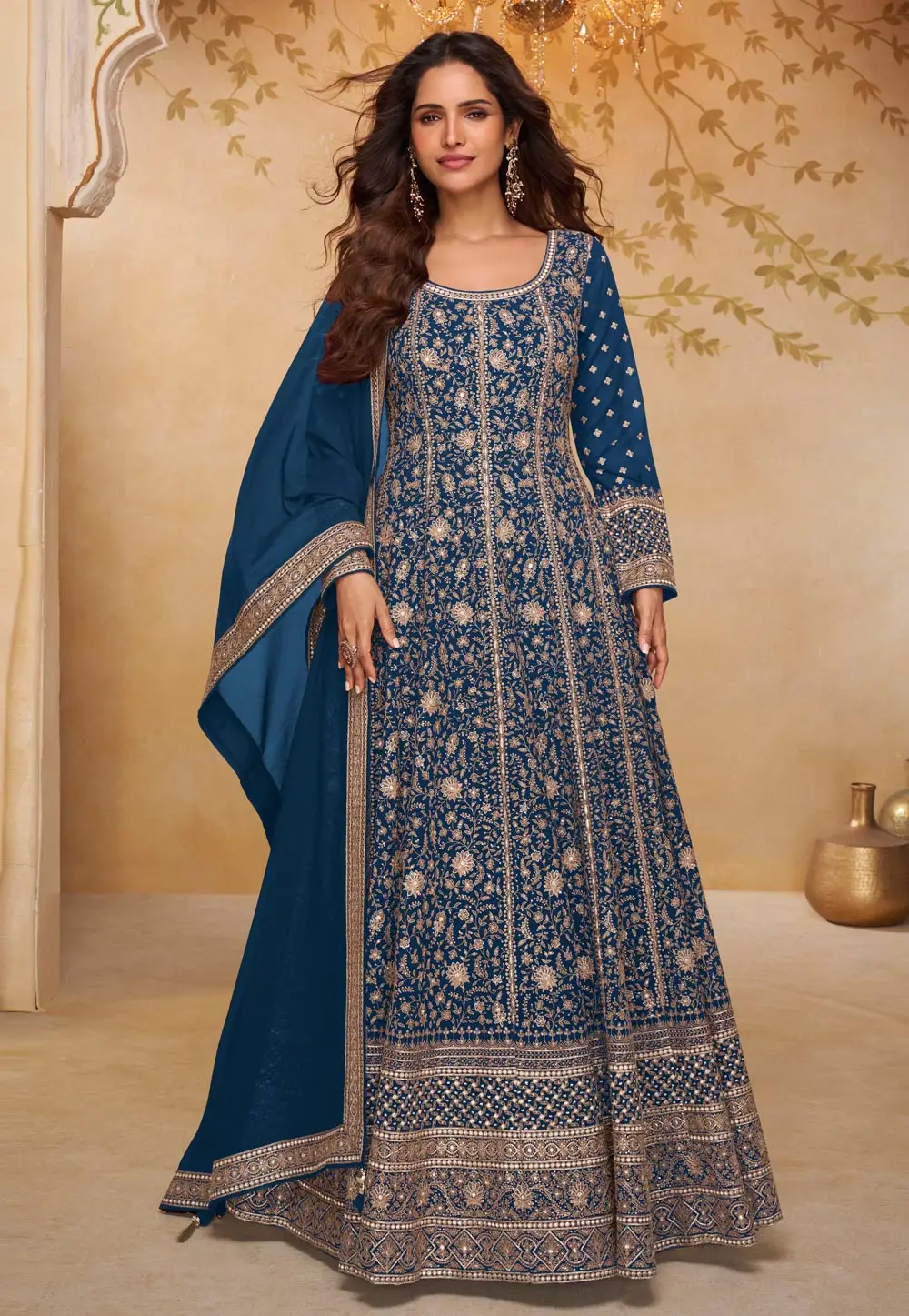 Blue Georgette Embroidered Floor Length Anarkali Suit 335868