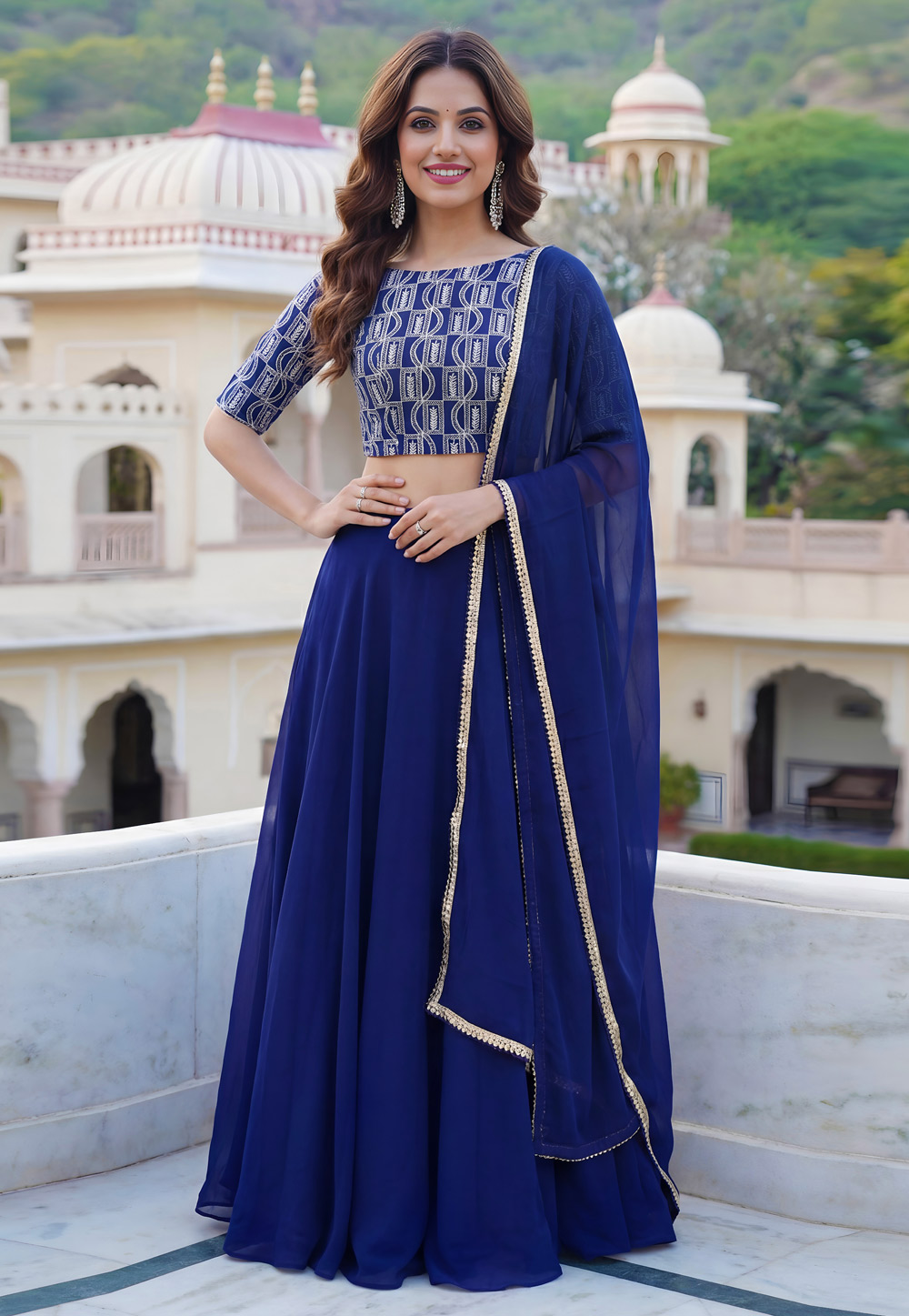 Blue Georgette Lehenga Choli 322748