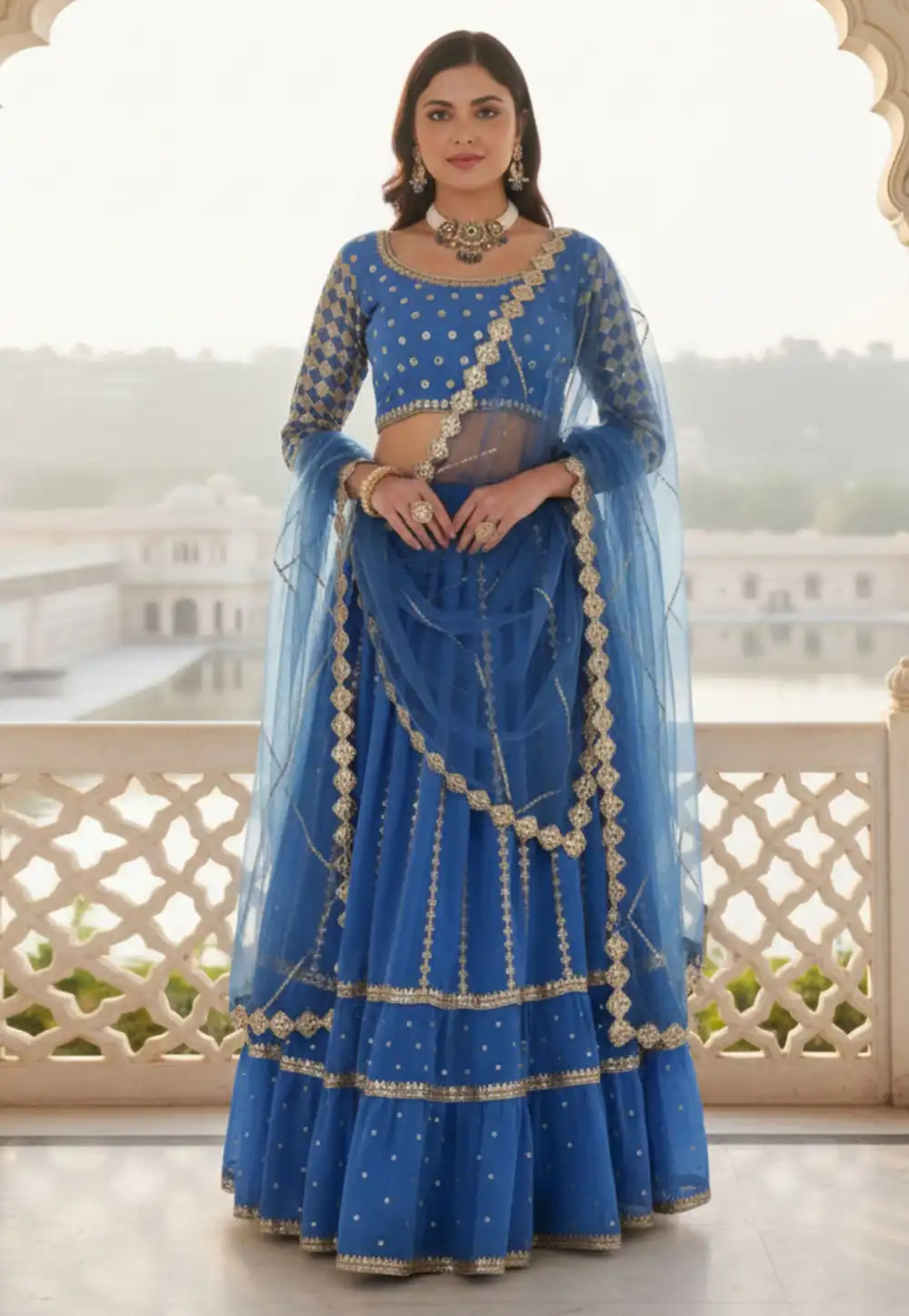 Blue Georgette Lehenga Choli 329188