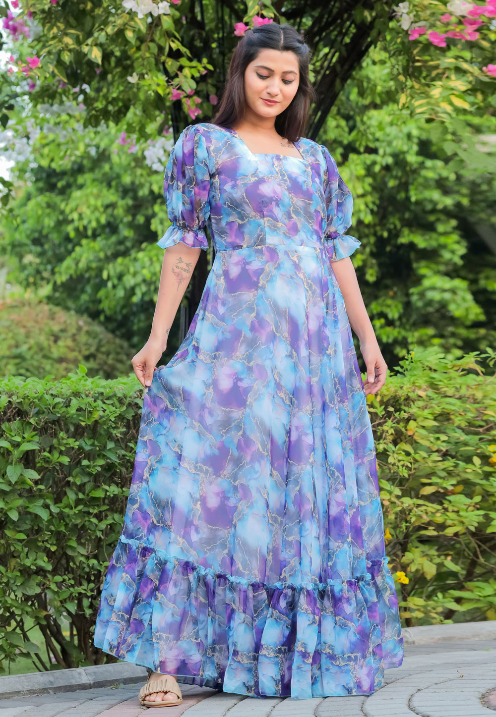 Blue Georgette Printed Gown 284515