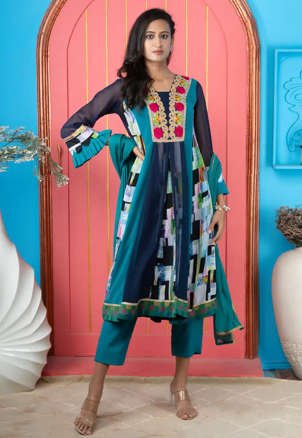 Blue Georgette Readymade Anarkali Suit 312997