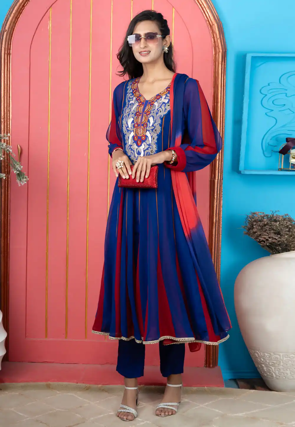 Blue Georgette Readymade Anarkali Suit 313003