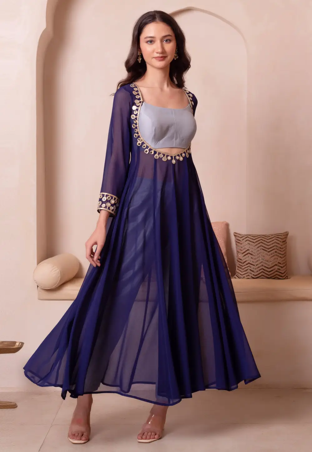 Blue Georgette Readymade Long Anarkali Suit 334892