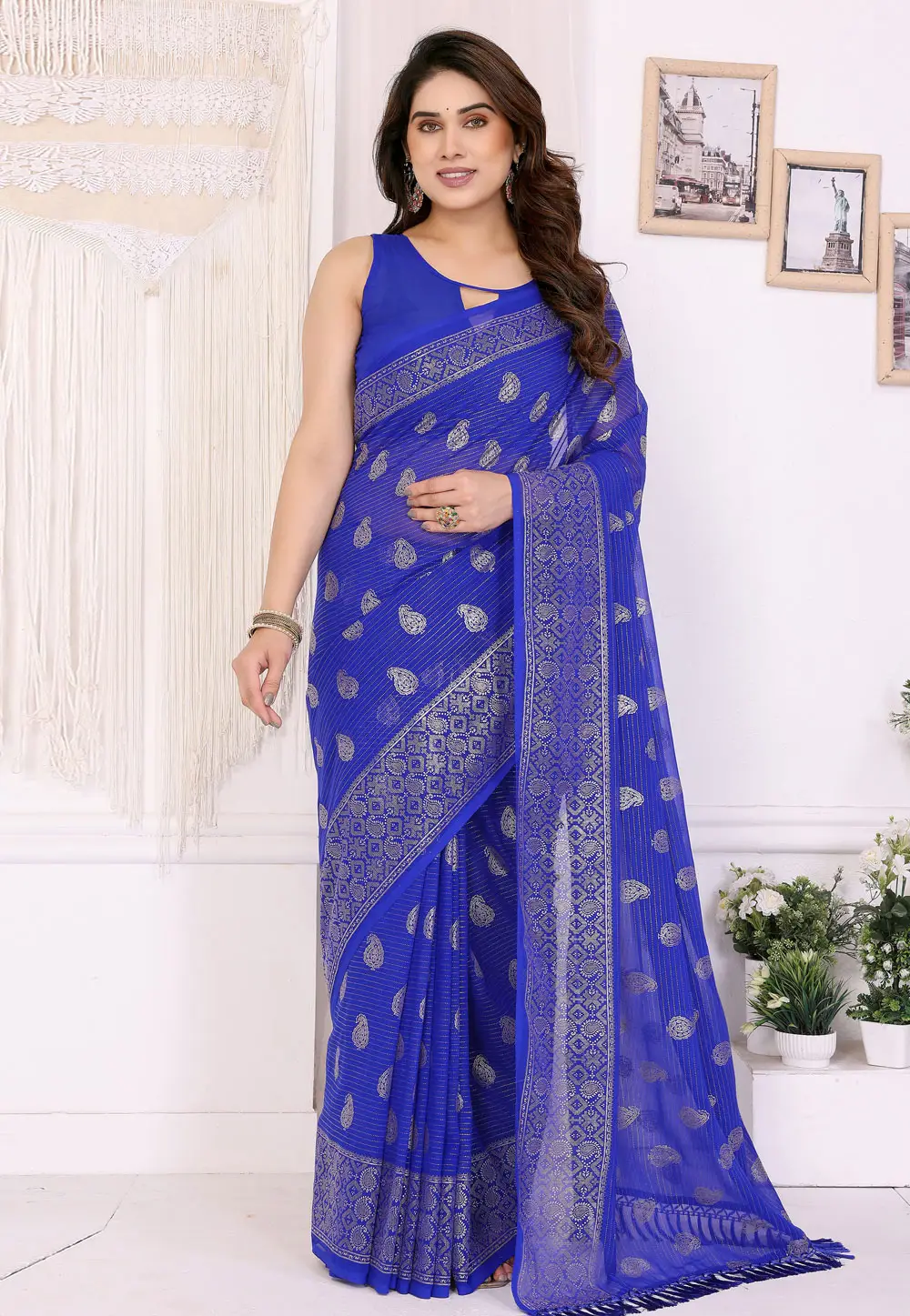 Blue Georgette Saree With Blouse 331136