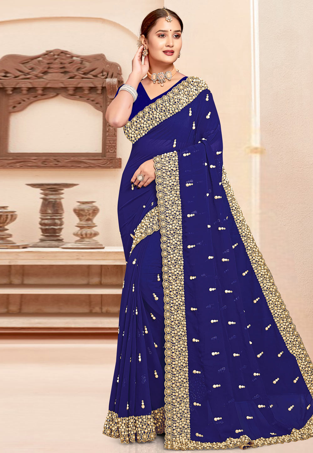 Blue Georgette Saree With Blouse 307410