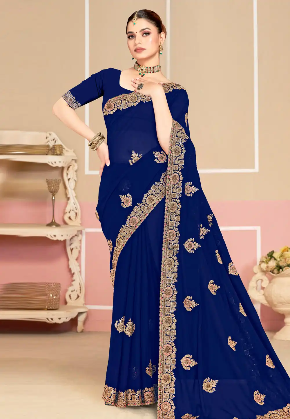 Blue Georgette Saree With Blouse 318040