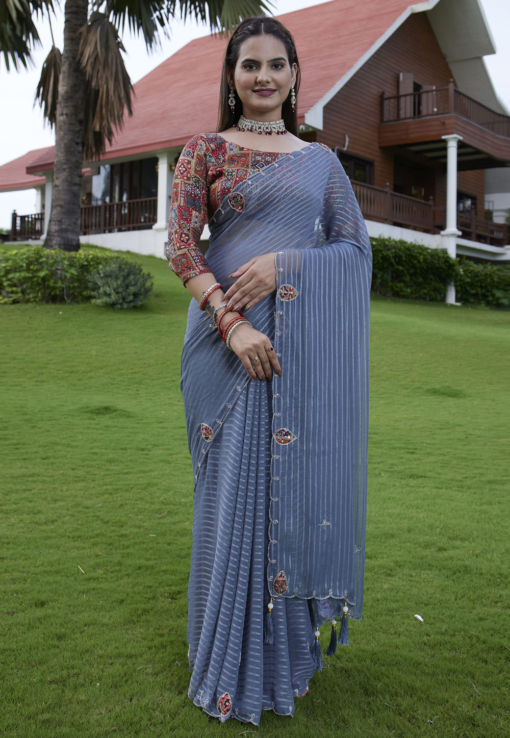 Blue Georgette Saree With Blouse 311465