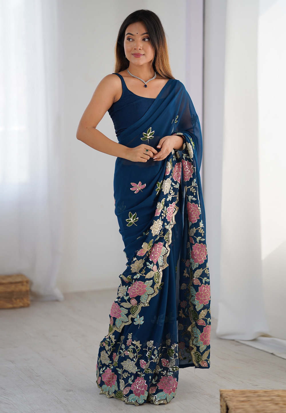 Blue Georgette Saree With Blouse 312638