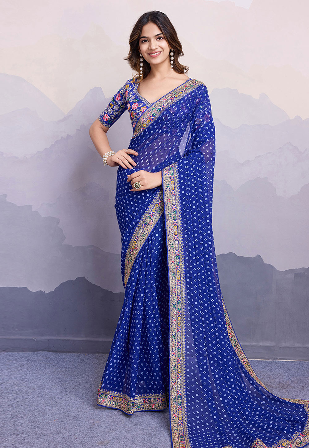 Blue Georgette Saree With Blouse 312685