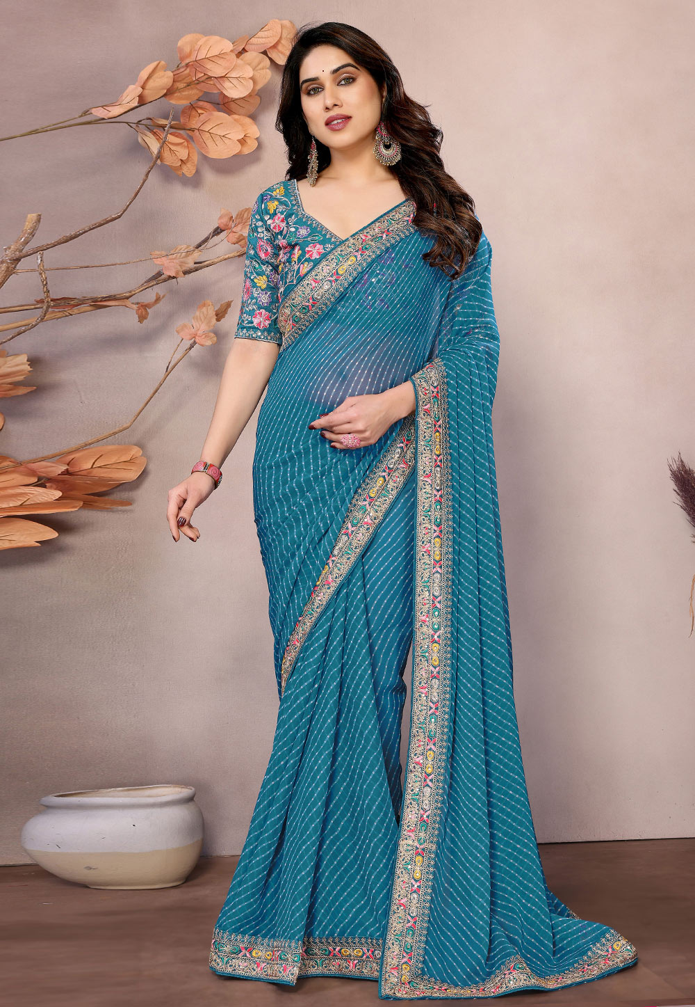 Blue Georgette Saree With Blouse 312649
