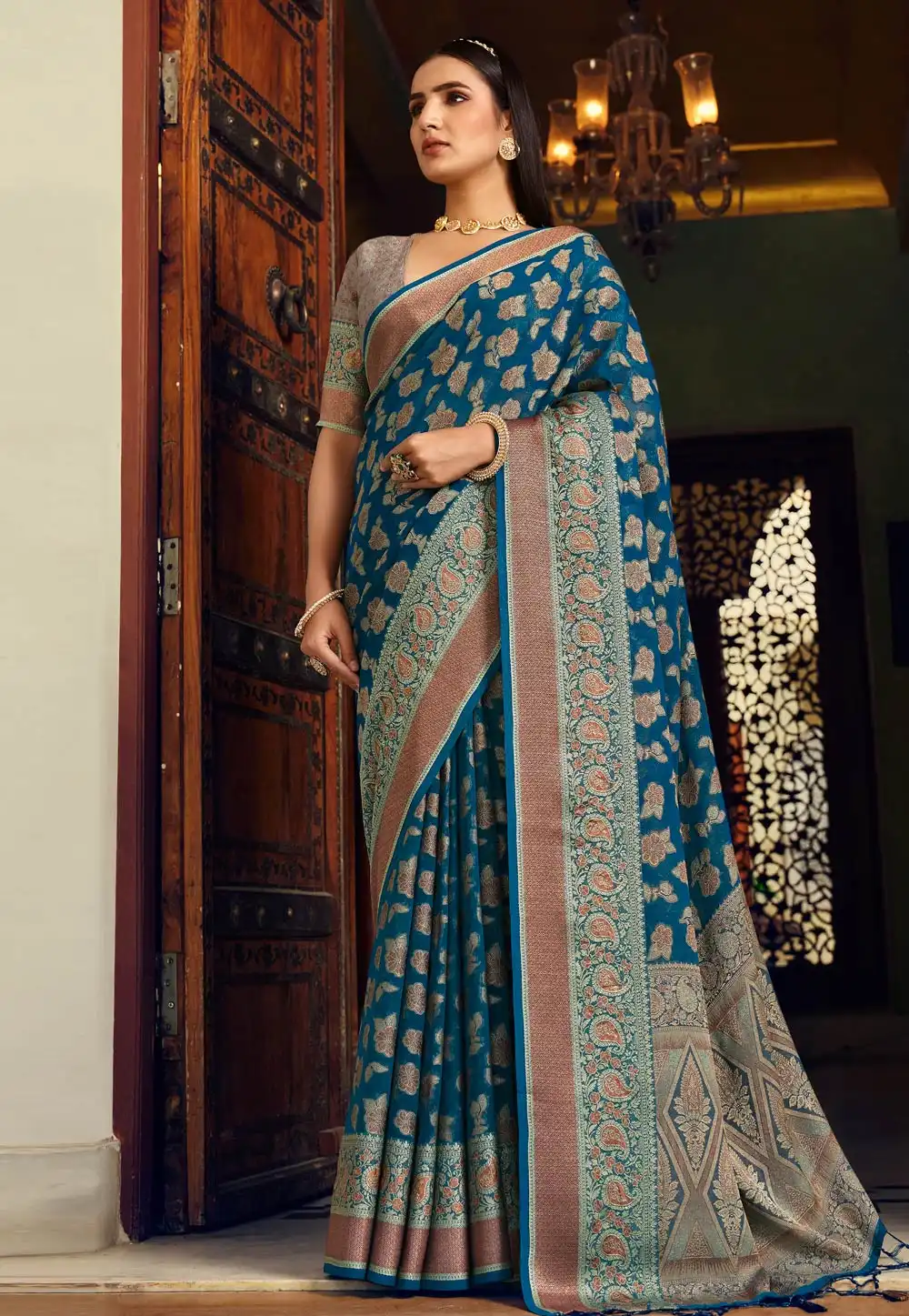 Blue Georgette Saree With Blouse 318682