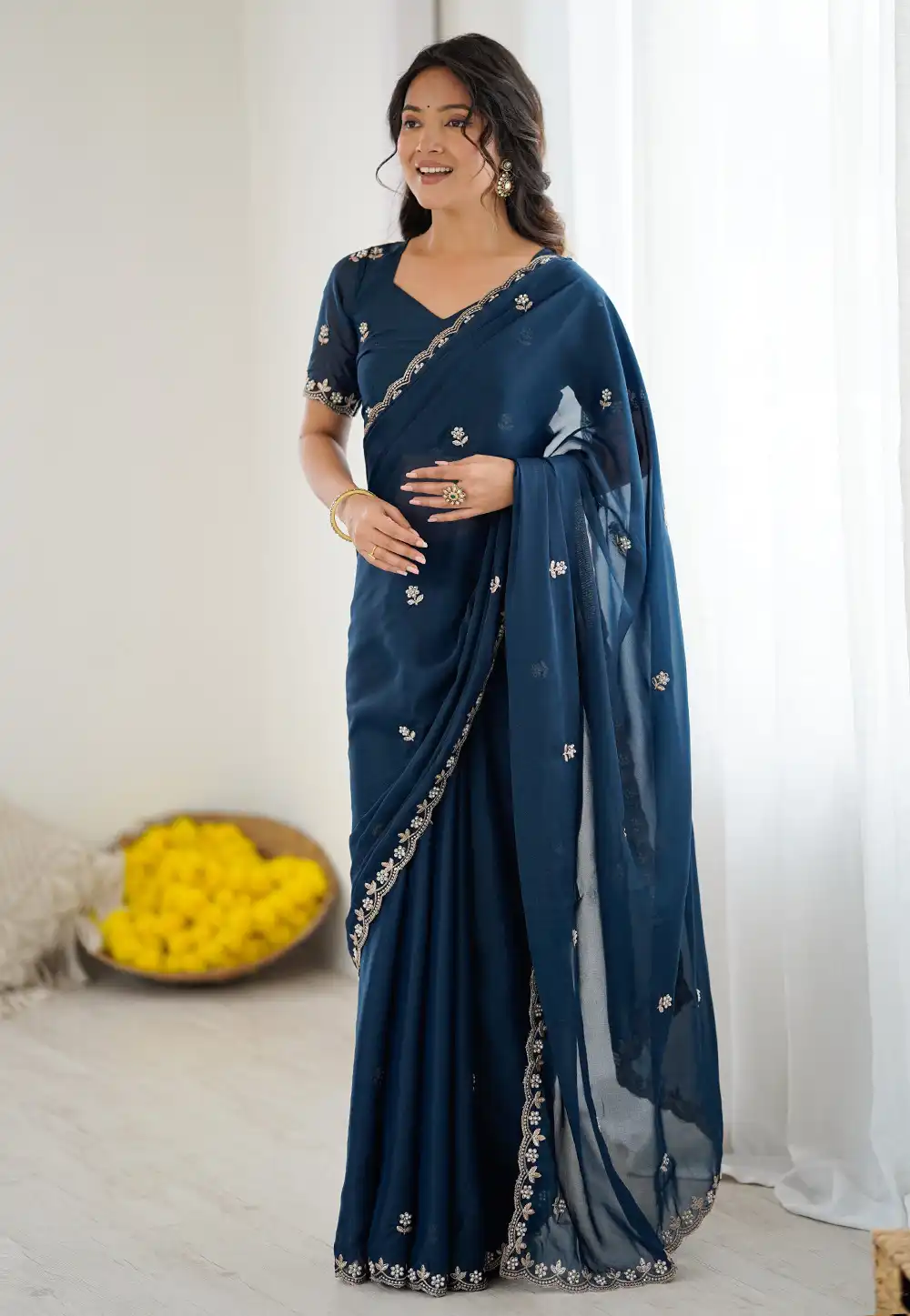 Blue Georgette Saree With Blouse 322917