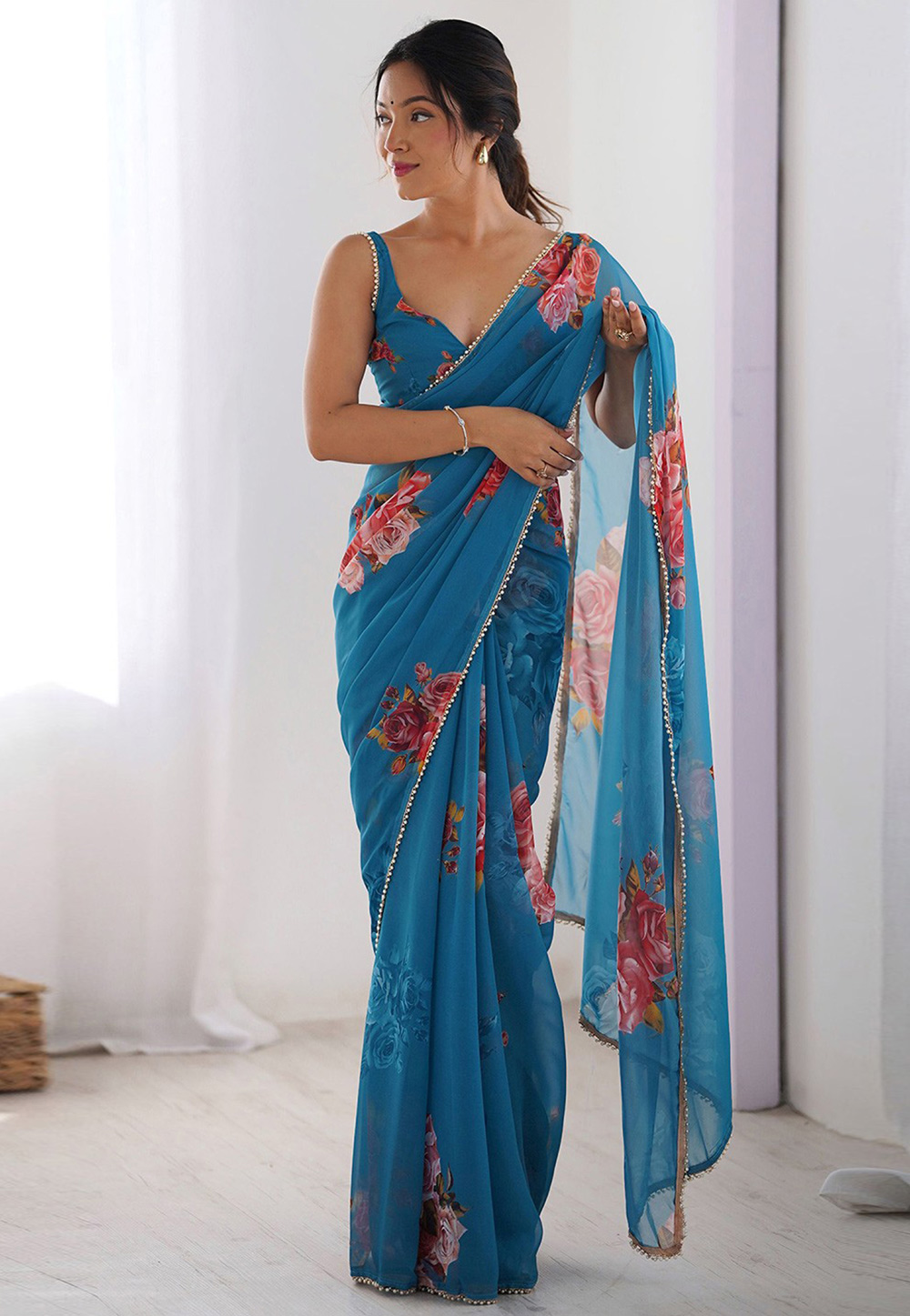 Blue Georgette Saree With Blouse 318325