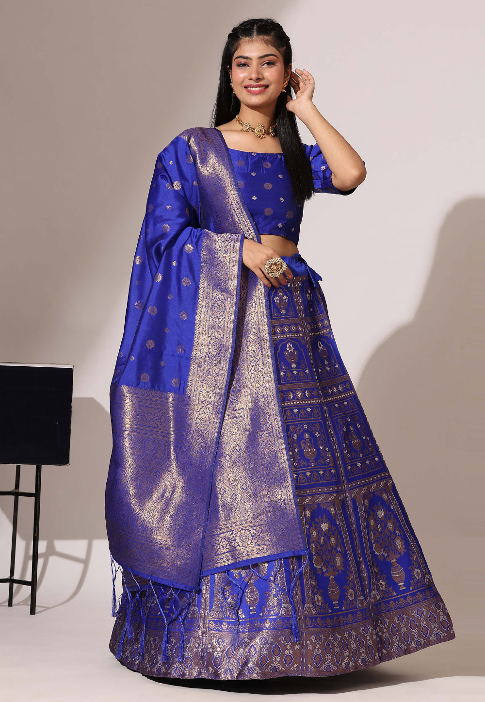 Blue Jacquard A Line Lehenga Choli 312193