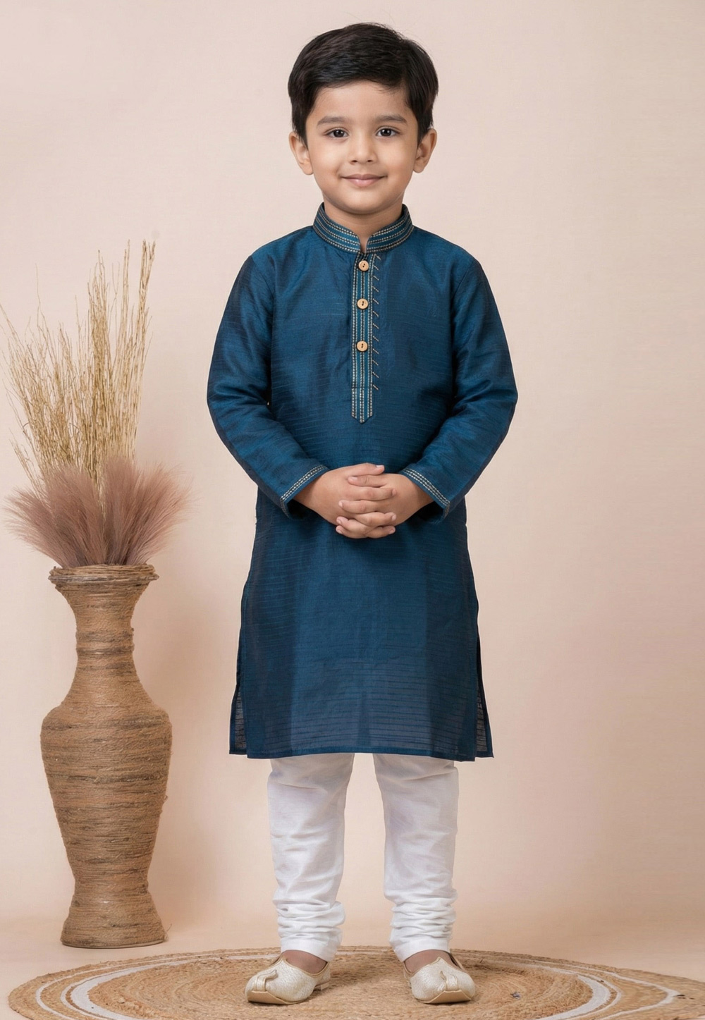 Blue Jacquard Kids Kurta Pajama 322833