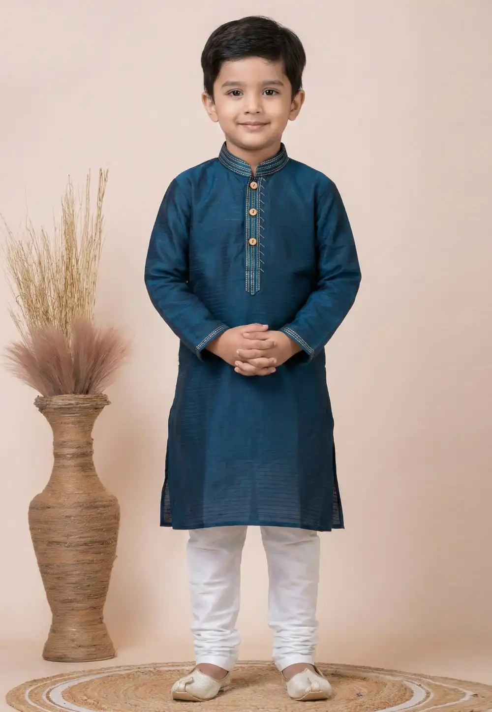 Blue Jacquard Kids Kurta Pajama 322833
