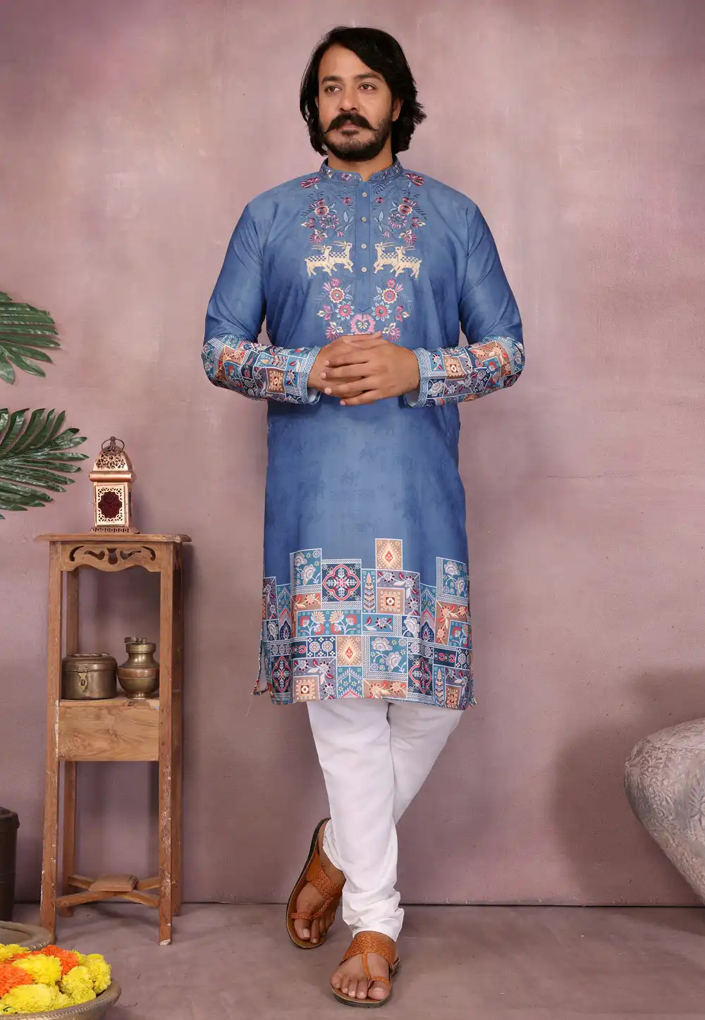 Blue Khadi Cotton Kurta Pajama 321020