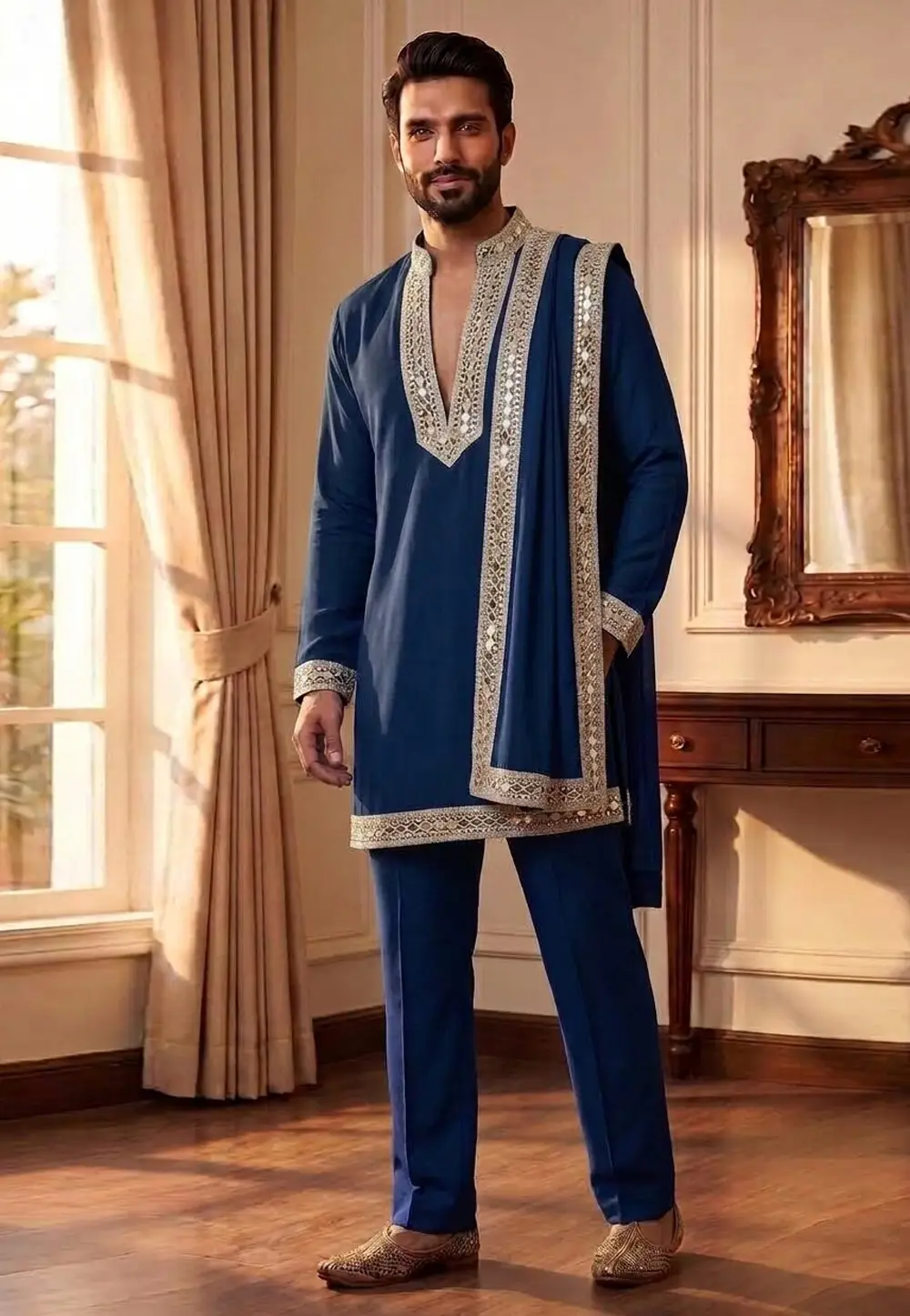 Blue Lachka Navratri Kurta Pajama 335880